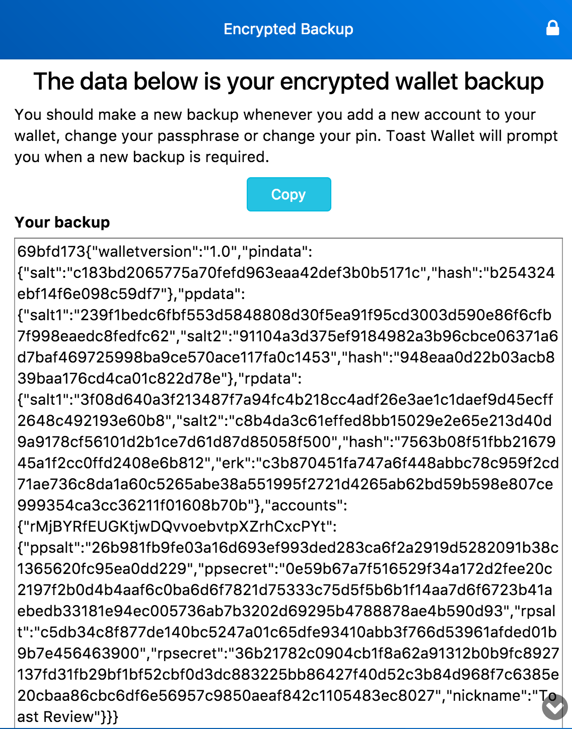 Toast wallet encrypted backup sample
